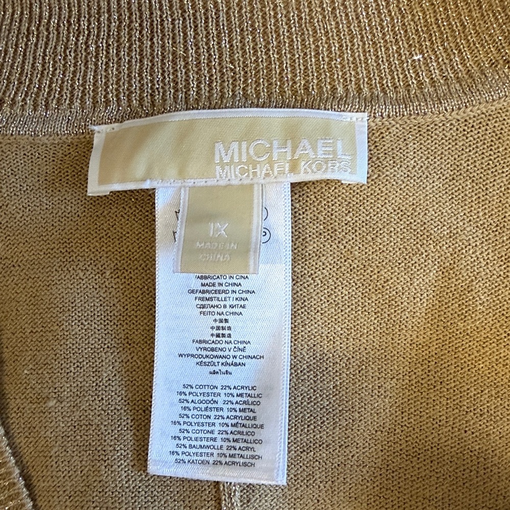 Michael Kors Shimmery Gold V-Neck Poncho Sweater Size 1X - Picture 2 of 5